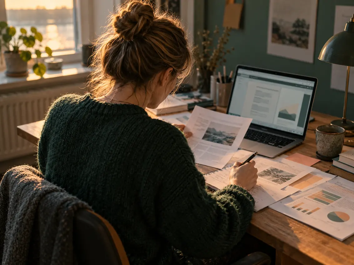 Illustrativt billede af en person, der arbejder med dokumenter og computer